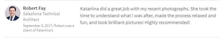 Katariina Jarvinen portrait photographer testimonial